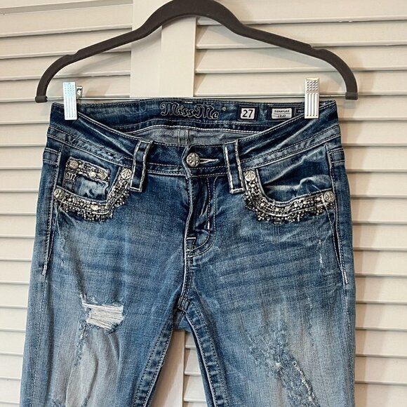 Miss Me Signature Crop jeans denim 27 embellished distressed - Picture 4 of 13